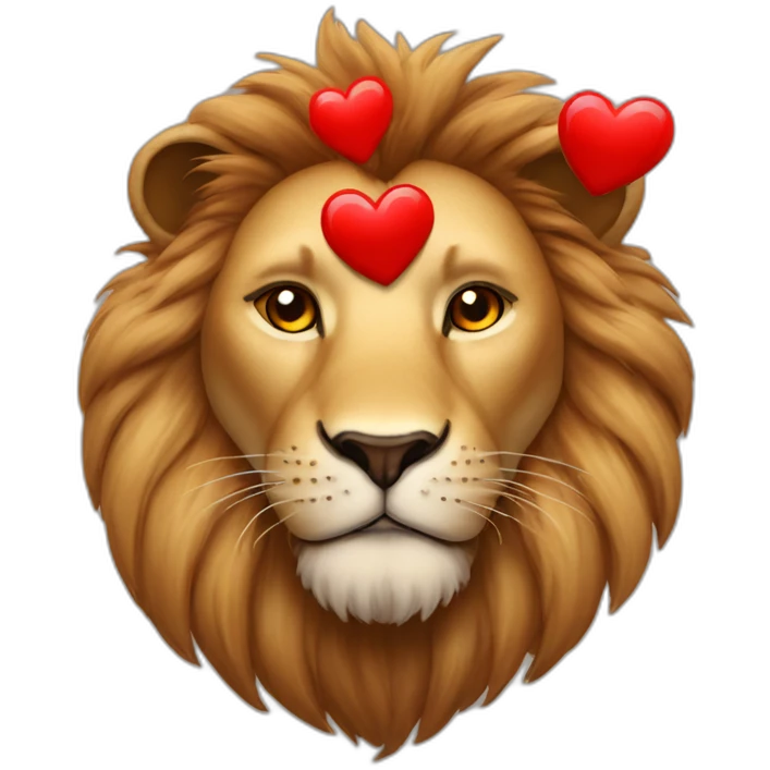 Lion face with huge red hearts in his eyes, he looks so much in love emoji