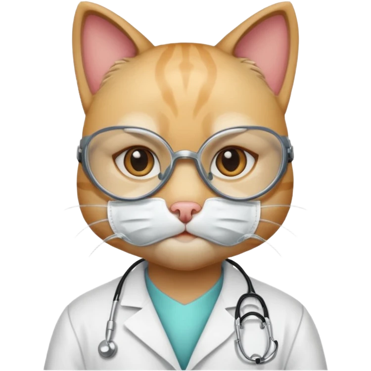 doctor cat, white coat, medical mask emoji