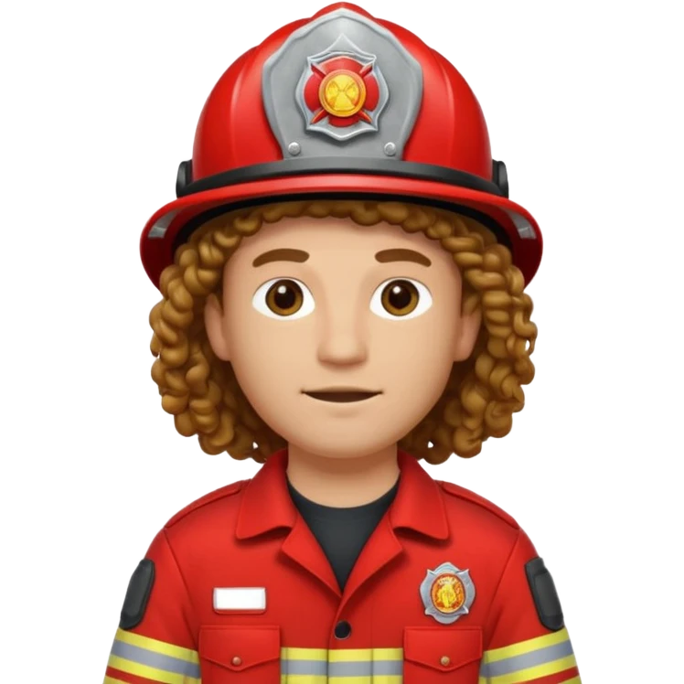 Firefighter man curly long hair with red uniform emoji