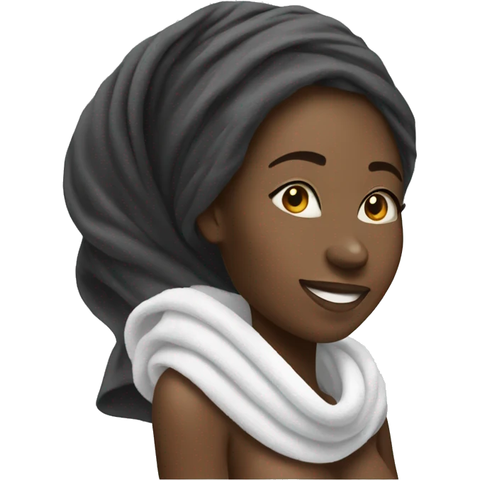 Black woman smiling with a towel covering her hair  emoji