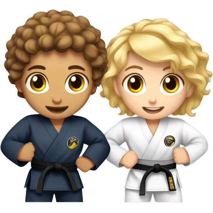 Girl and boy doing Jiu jitsu (boy has curly brown hair and girl is blonde) emoji