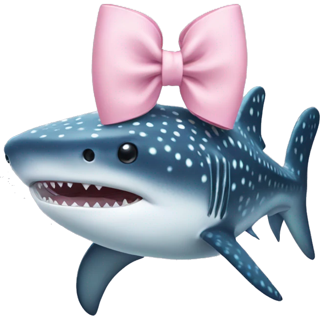 Whale shark with a pastel pink bow on head emoji