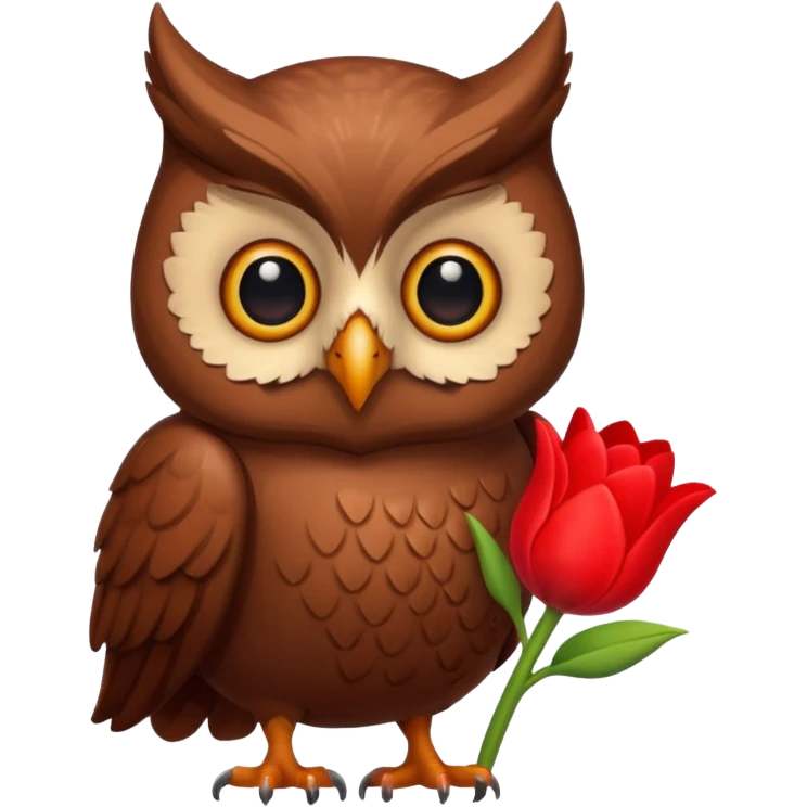Cute Brown Owl holding a tulip emoji