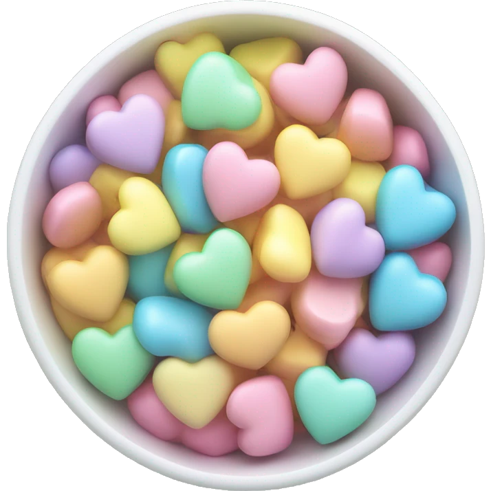 Bowl of pastel colorful heart shaped sweets emoji