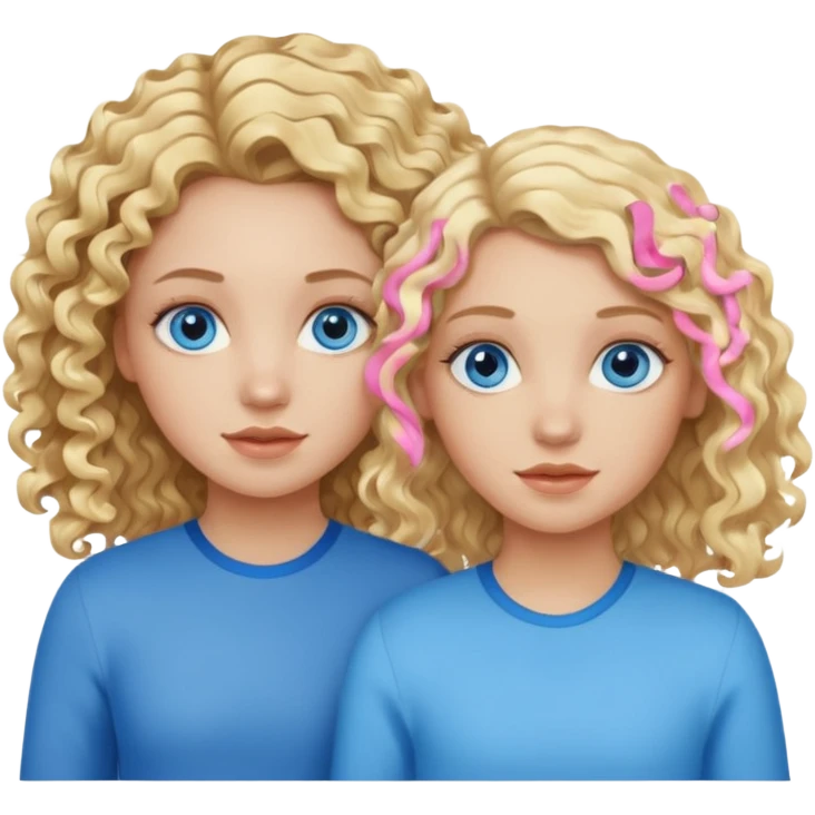 Two girls, one with curly blonde hair, blue eyes and another with wavy blonde hair and blue eyes emoji