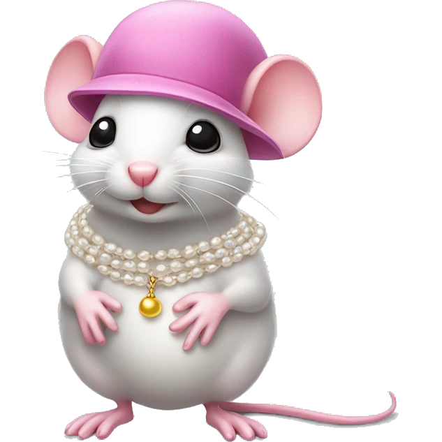 Cute mouse wears pink hat and a pearl chain emoji