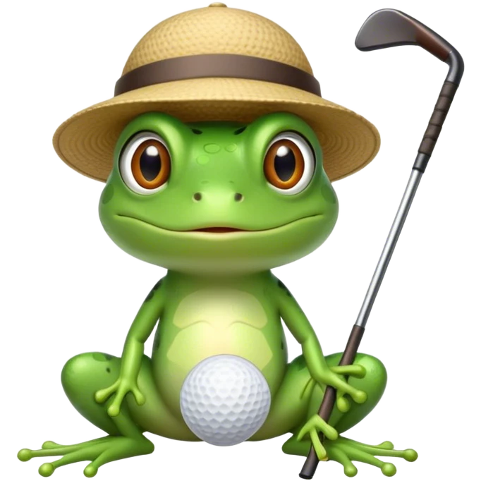 frog with golf club and hat for golfing emoji