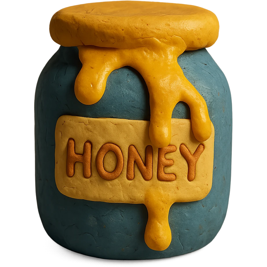 honey jar with honey oozing out in claymation style emoji