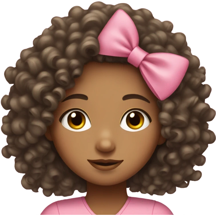 Curly haired Girl with a Pink bow emoji