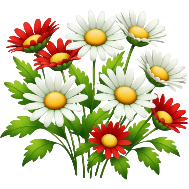 Green, red, yellow and white daisies emoji