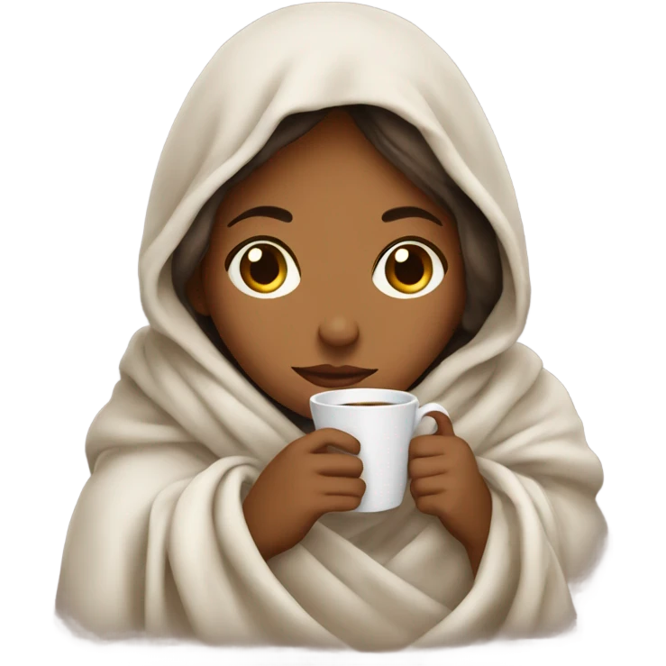 Girl wrapped in a blanket, drinking coffee emoji