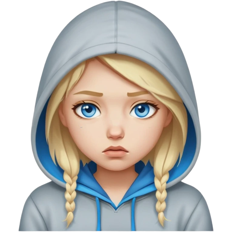 a blonde girl with blue eyes pouting in a hoodie emoji