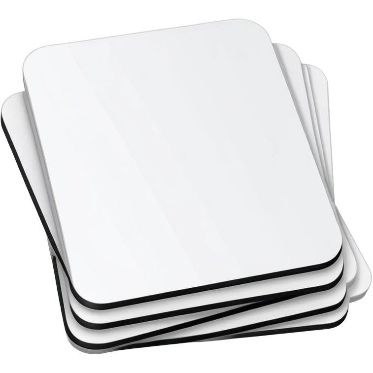 two white flashcards in a compact stack, each a rectangle with gently rounded corners, thin black outline, top card shifted up and left, bottom card peeking out to right and below, faint light gray shadow beneath, clean minimal 2D look emoji