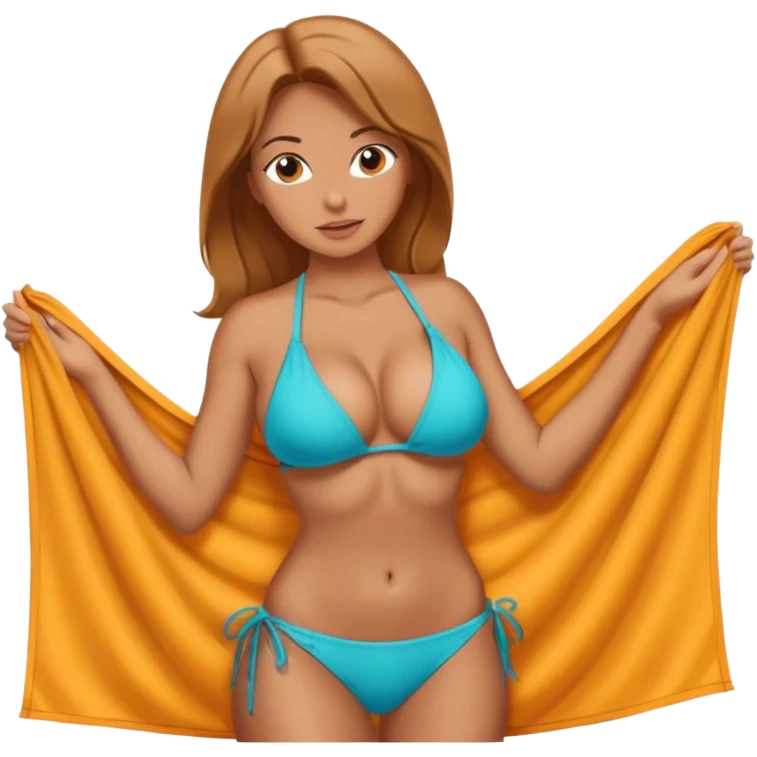 Lady with huge boobs, in a tight bikini, tanned, boobs are so big they are struggling to be contained in tight bikini emoji