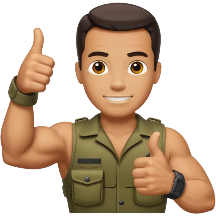 Create me emojis for commando, with Helmet and theme from that move, including arnold. For example commando thumbs up emoji