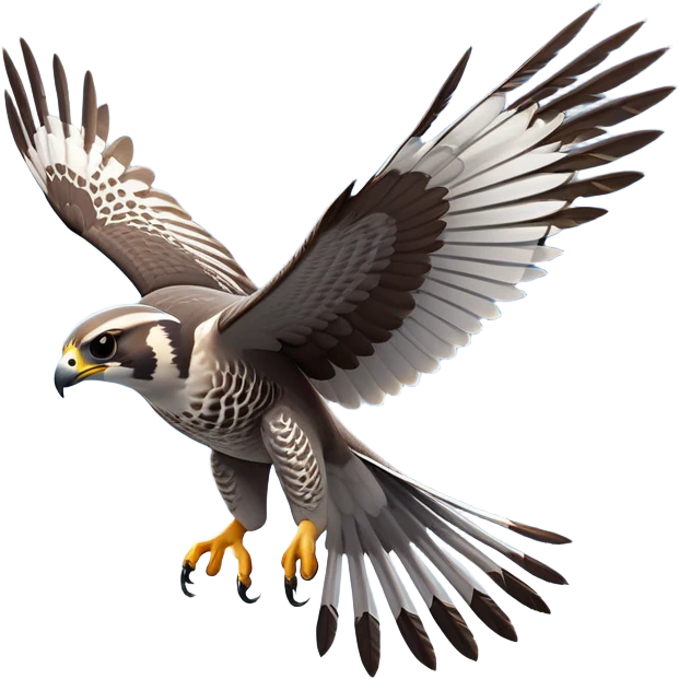 cinematic-falcon-realistic-full-body-diving-emoji,-sleek-aerodynamic-frame-plummeting-through-the-air-with-lightning-speed,-razor-sharp-talons-poised-for-the-strike,-feathered-wings-angled-for-maximum-precision,-keen-dark-eyes-locked-onto-its-prey,-patterned-grey-and-white-feathers-glinting-in-the-sun,-simplified-yet-realistic-focused-features,-highly-detailed,-glowing-with-a-sharp-intense-aura emoji