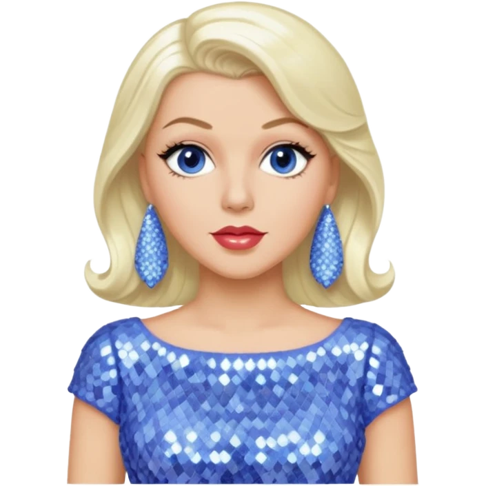 Lana Turner with long platinum blonde hair, periwinkle sequin outfit  emoji