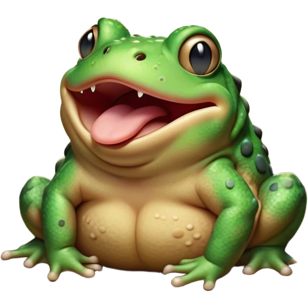Cinematic Cute Yawning Toad Portrait Emoji, Head tilted slightly with a dramatic, wide-open yawn, showcasing a stout, textured body with drooping, warty features and sleepy, half-closed eyes, Simplified yet irresistibly adorable features, highly detailed, glowing with a soft, cozy woodland glow, high shine, relaxed yet expressive, stylized with a dash of whimsical amphibian charm, soft glowing outline, capturing the essence of a drowsy yet affectionate toad that appears ready to stretch out for a nap! emoji
