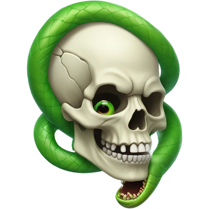 realistic skull with open mouth green snake emoji