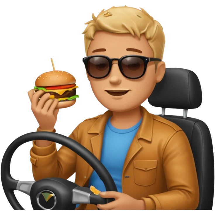 make a man eating a burger and then driving a car emoji