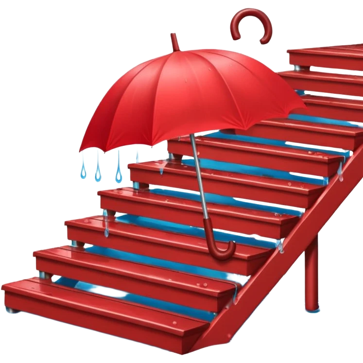 Red umbrella on stair railing, Lost Umbrellas. emoji