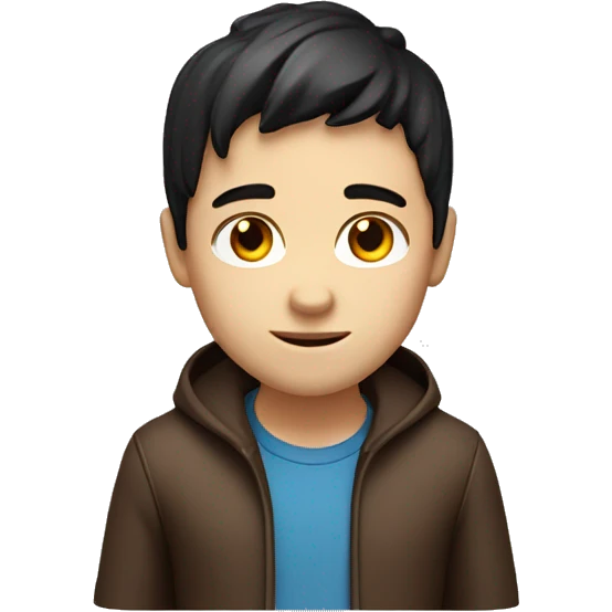 3d face boy avatar, black hair, middle parted hair, fair tone skin, round face, dark chocolate eyes emoji