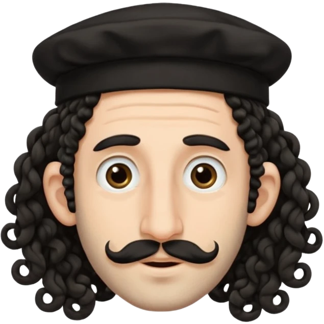 jewish jew man's face, wearing a tiny black kippah and 2 curly long hair strands near the ears, big nose, only face, no body, no mustache emoji
