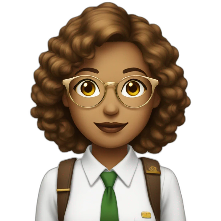 chatain hair women golden rounded glasses with a coffee and starbuck uniform emoji