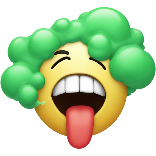 "A funny emoji of a mouth blowing out air, but instead of fresh breath, it's a green, smelly, swirling cloud. emoji