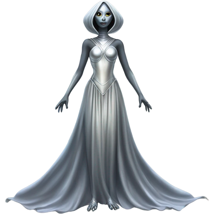 alien Pleiadian female in silver dress, full figure emoji