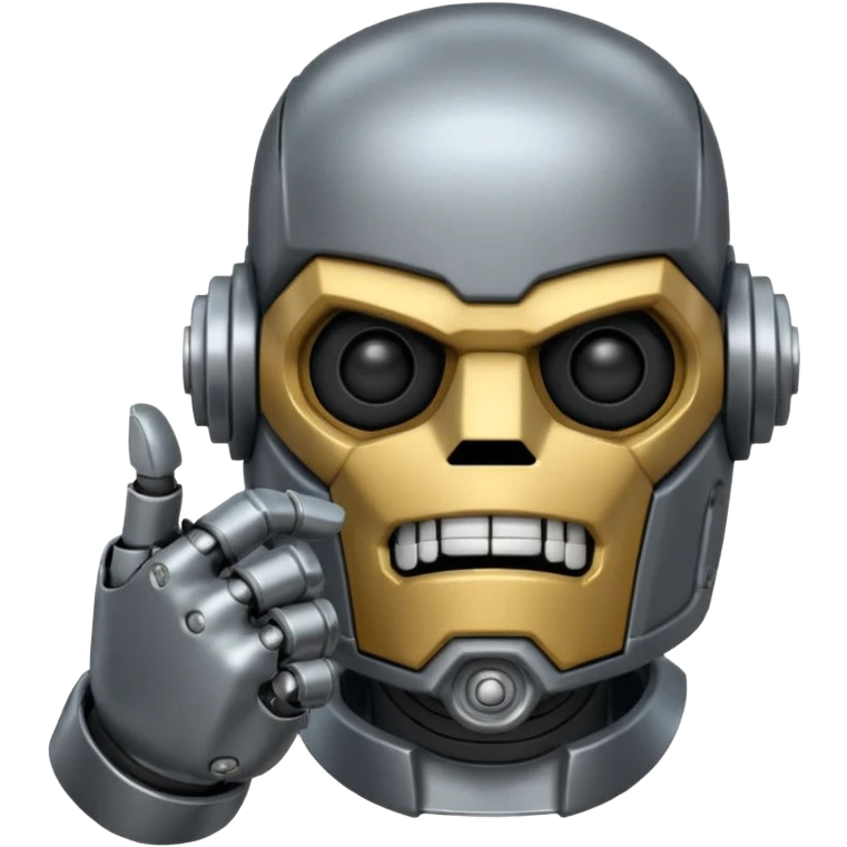 create an emoji with blitzcrank  (the league of legends champion)face in a sigma gigachad version that does the pose where u put ur index finger on top of your mouth to tell enemies to shut up or to signal that u mewing emoji