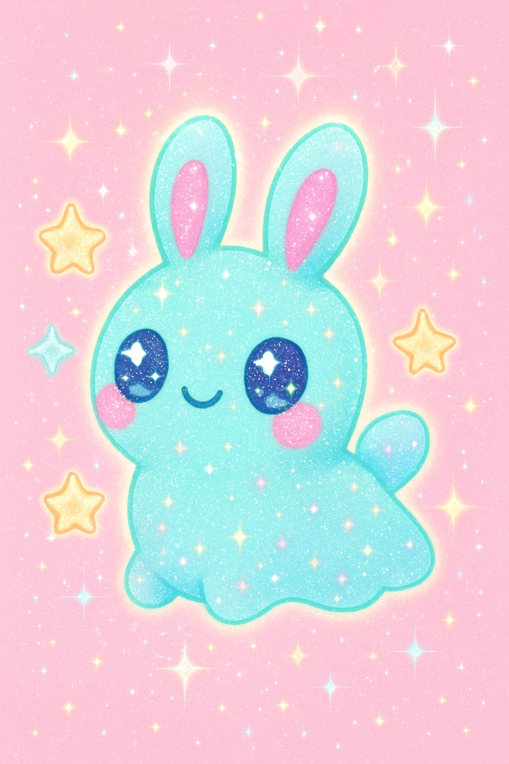 Add more glitter and sparkles, keep kawaii neon style, make the sea bunny shine. emoji