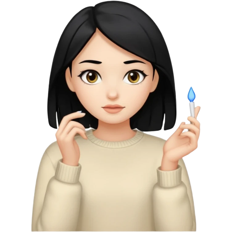 attractive girl with black hair, black eyes, cream colored sweater emoji