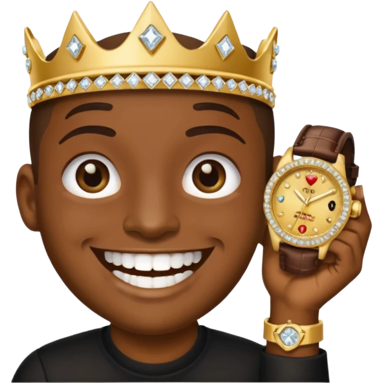 iPhone style emoji showing off his diamond encrusted grill and watch emoji