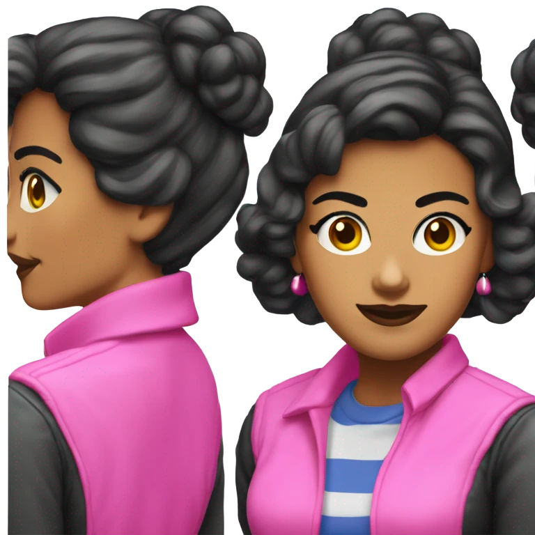 Tanned woman with black hair dressed in 1990s preppy hair, makeup, and neon attire  emoji