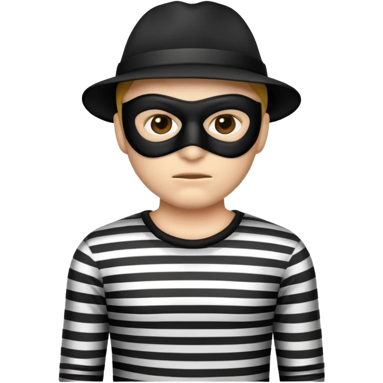 robber emoji wearing a black mask and striped shirt with sneaky expression emoji