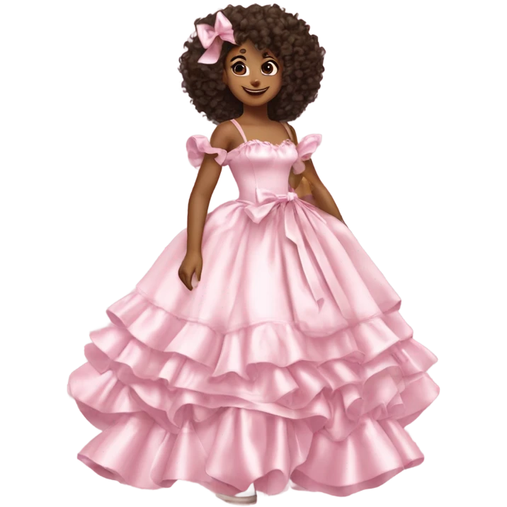 Satin pink pastel soft tiana ruffle dress and add pink ribbons emoji