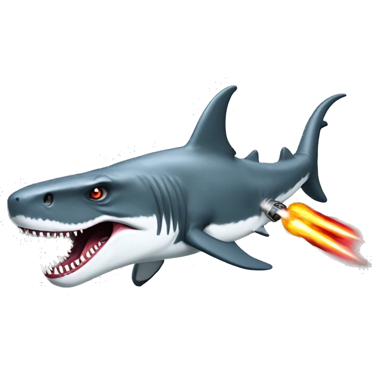 realistic dinosaur riding a realistic great white shark shooting laser guns emoji