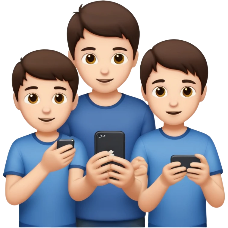 Three young brunette brothers playing  emoji