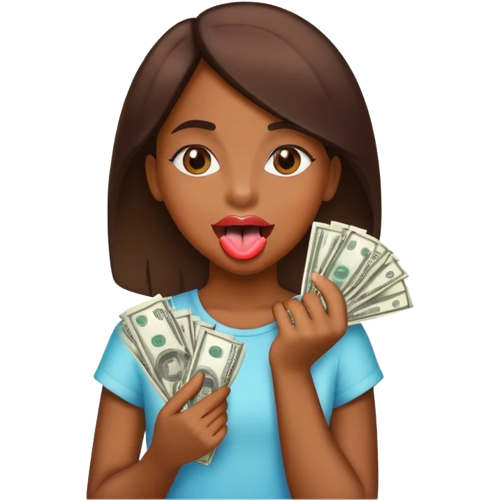 girl holding money with her tongue out emoji