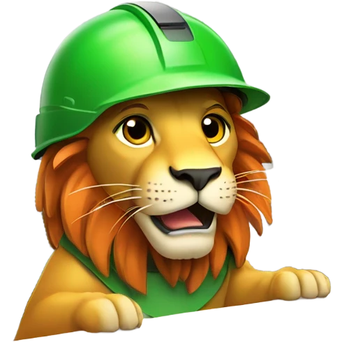 Lion wear safety helmet as call center in green and orange theme emoji