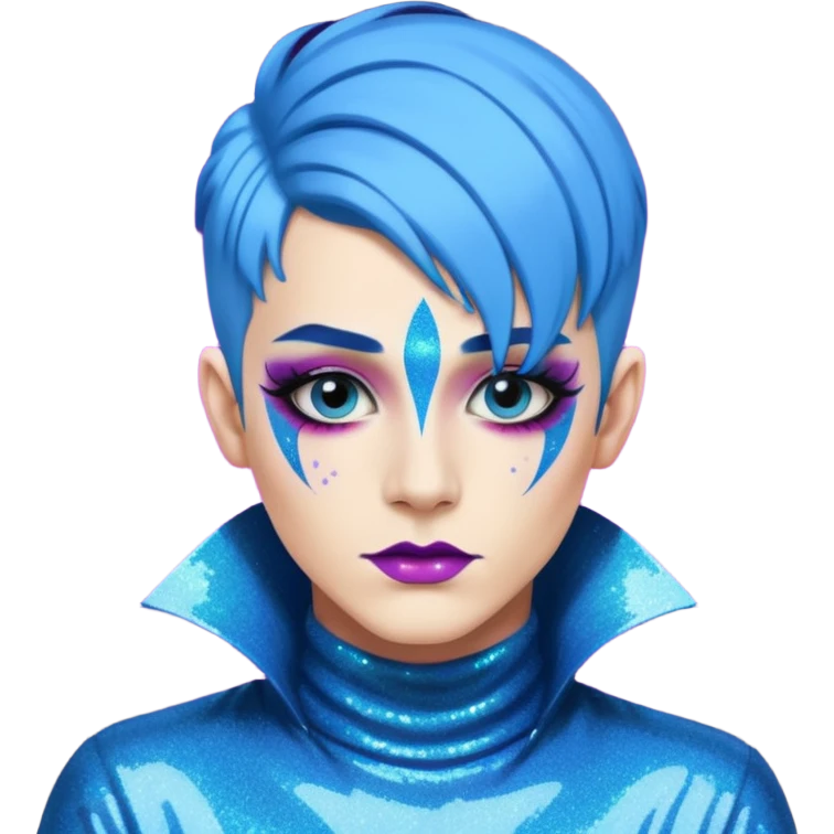 blue hair drag king fabulous makeup with glitter emoji