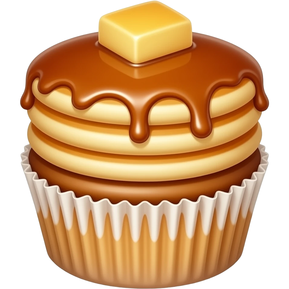 Cupcake with syrup as the icing with pancakes on top emoji