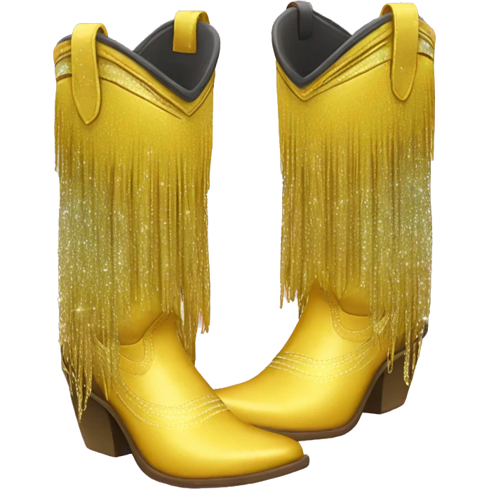 Realistic yellow fashion cowgirl boots with sparkly shiny glitter fringe on them. emoji