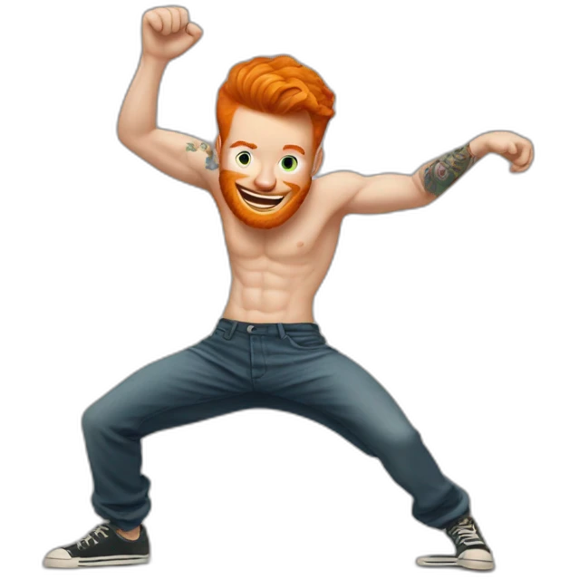 ginger guy with tattoos doing cool dance move emoji