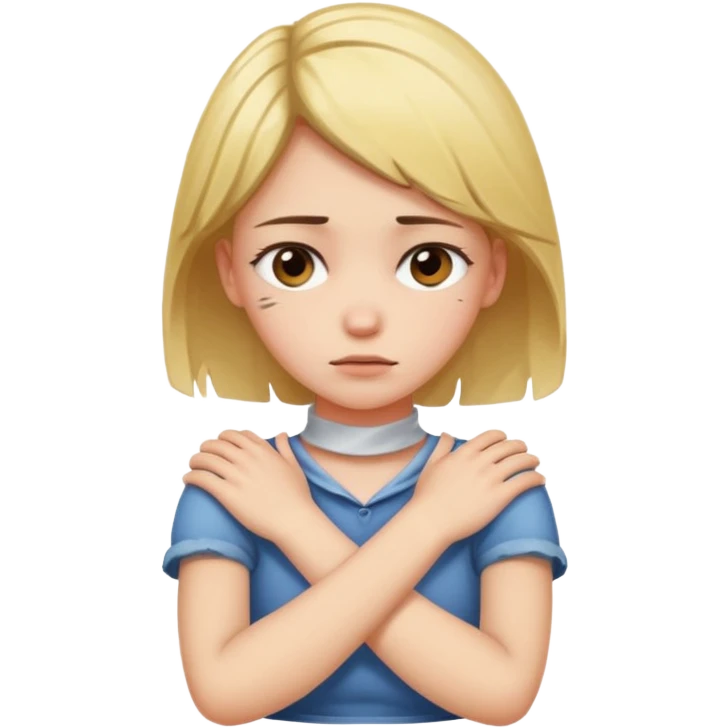 distressed girl with crosssed arms on neck emoji