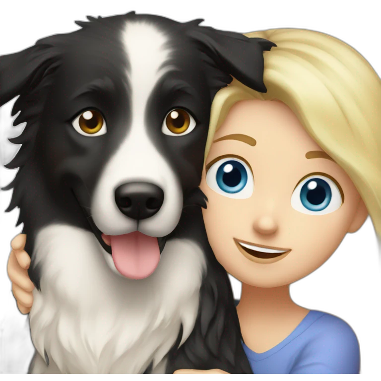 Blond hair with blue eyes mom hugging border collie emoji