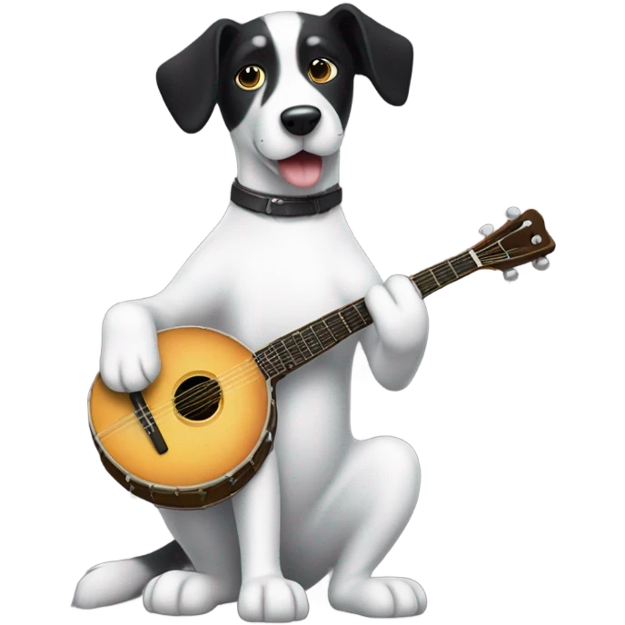 Black and white dog playing banjo emoji