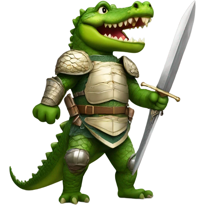 A crocodile with armor and a sword emoji