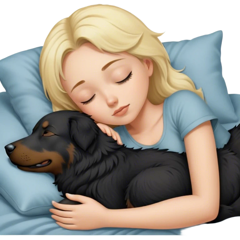 blonde girl sleeping with black australian sheperd emoji